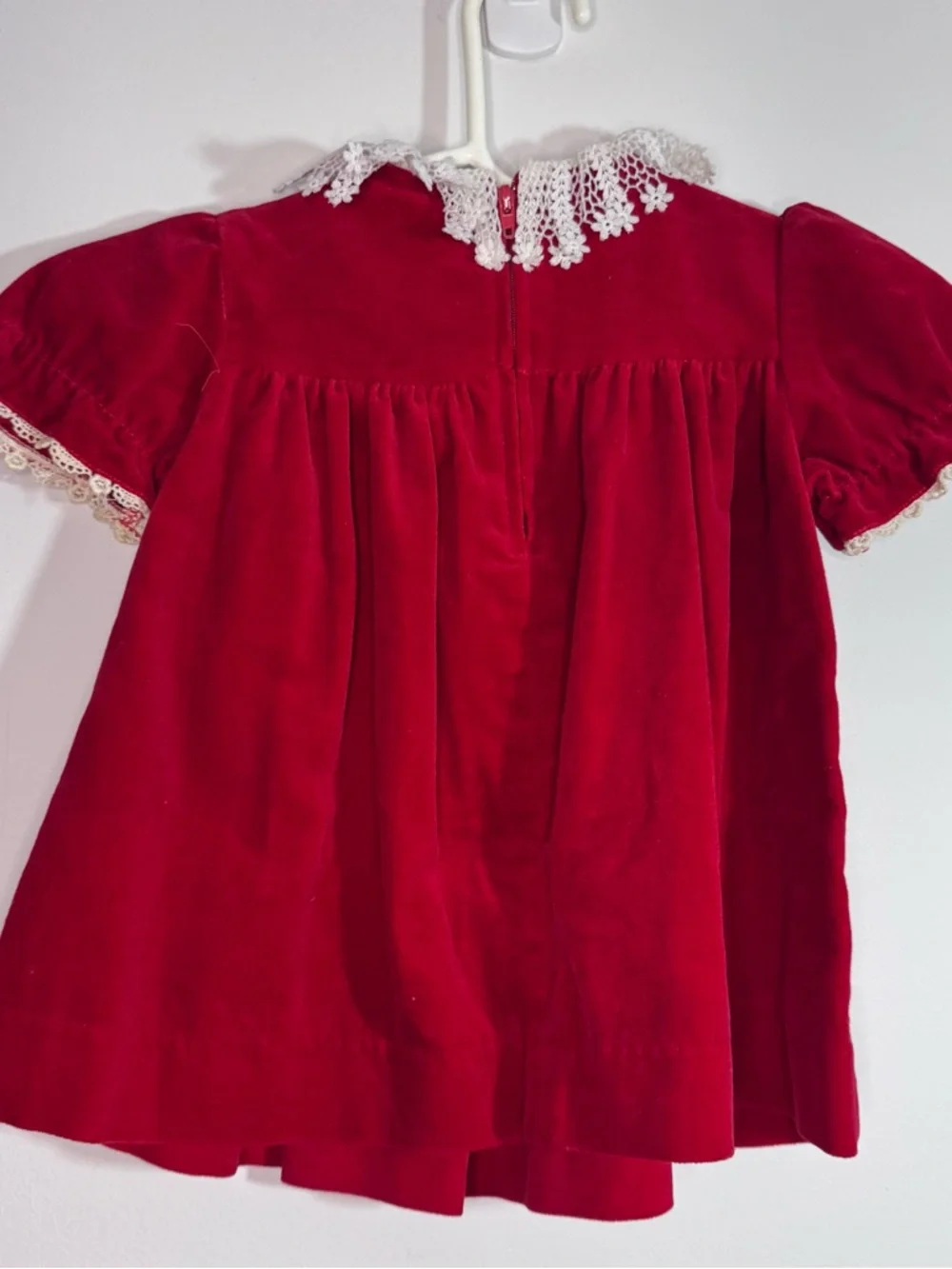 Vintage Goodlad Red Velveteen Baby Dress 12M Lace Collar Holiday USA
